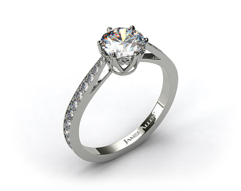 14k White Gold Scroll-Basket Pave Set Diamond Engagement Ring